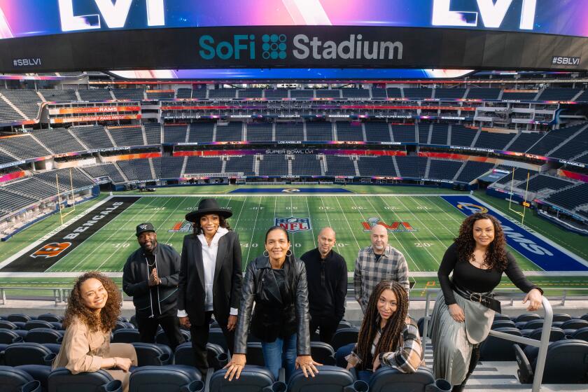 INGLEWOOD, CA - FEBRUARY 03: The team behind Sunday's Super Bowl halftime are left to right: