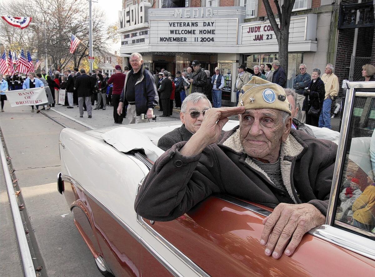 William "Wild Bill" Guarnere participates in the Veterans Day parade in Media, Pa., in 2004. Guarnere was one of the World War II veterans whose exploits were dramatized in the TV miniseries "Band of Brothers."