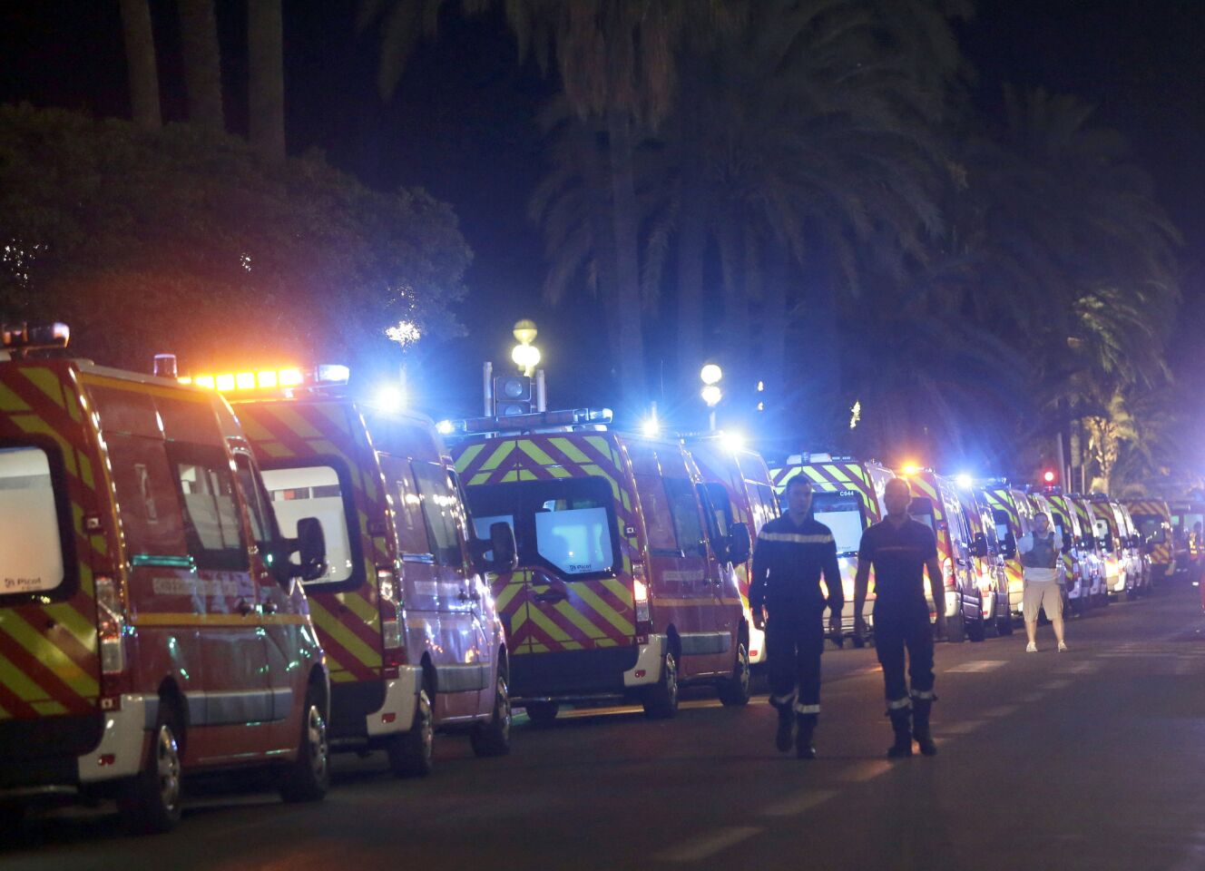 Ambulances line up near the scene of the attack.