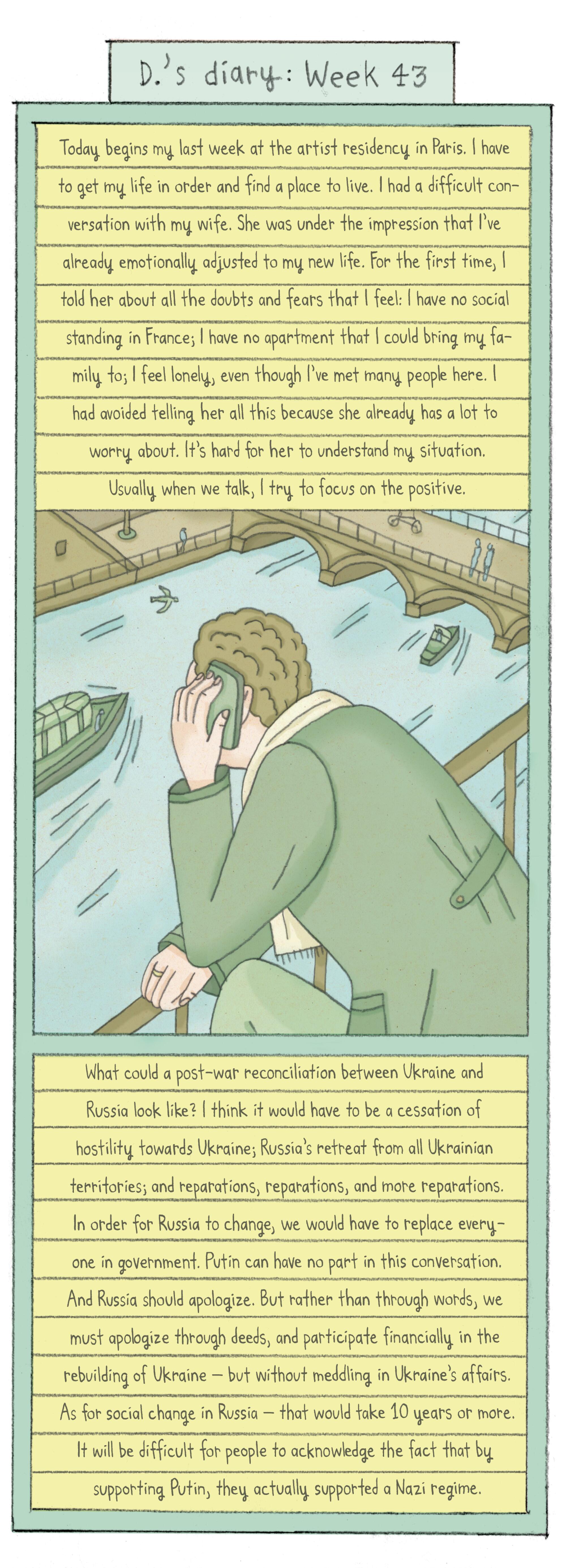 a man at a bridge railing over a river talking on a phone.