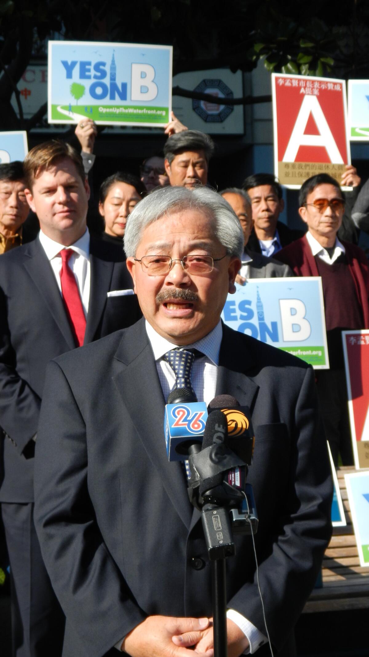 San Francisco Mayor Ed Lee, speaking in October in favor of a developer-backed ballot initiative that asked voters to support a market-rate waterfront condo project. He is making housing affordability the keystone of his state of the city address on Friday.