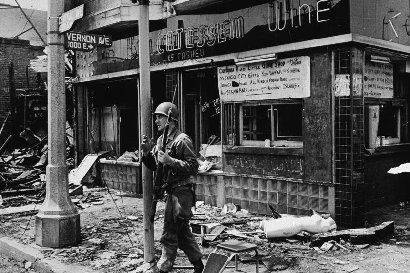 American liberalism peaked in 1965 and led to legislation such as the Voting Rights Act. The year also had a turbulent side. Above, the aftermath of the Watts riots.