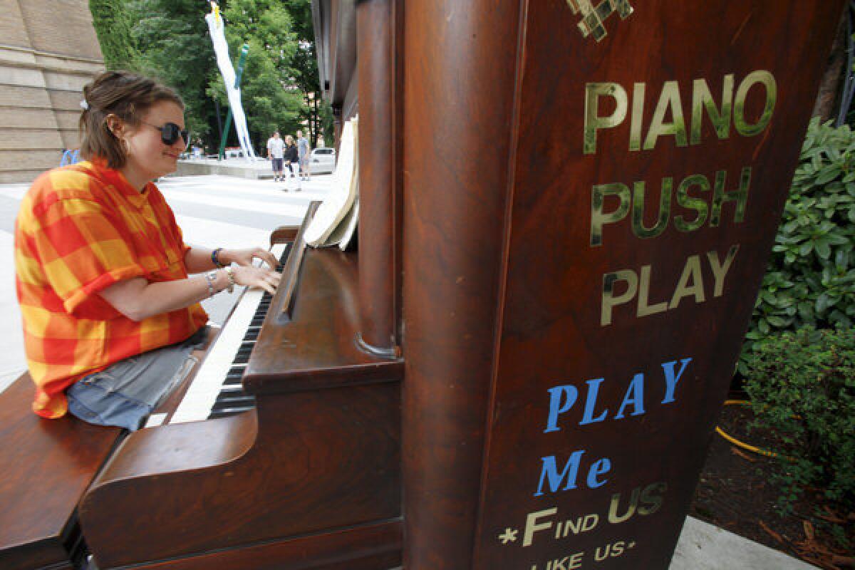 Random players are encouraged to tickle the ivories at the Piano Push Plays around Portland, Ore. This particular piano was near the Portland Art Museum.