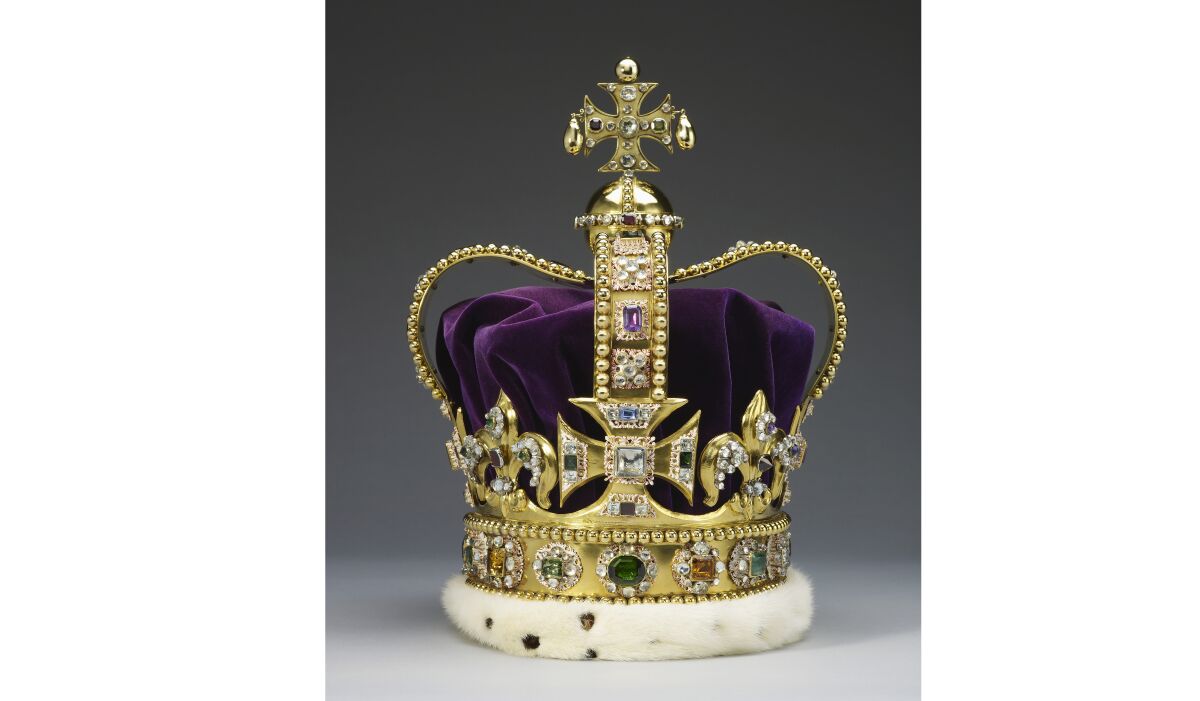 In this photo provided by the Royal Collection Trust/© His Majesty King Charles III 2022 on Saturday, Dec 3, 2022 a photo of the St Edward's Crown which will be worn by King Charles III on his Coronation on May 6, 2023. St. Edward’s Crown, the centerpiece of the Crown Jewels viewed by millions of people every year at the Tower of London, have been moved to an undisclosed location for modification in preparation for the coronation of King Charles III. (Royal Collection Trust/© His Majesty King Charles III 2022 via AP)