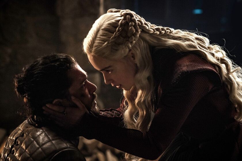 Kit Harington and Emilia Clarke in Season 8, episode 4 (debut 5/5/19, "Game of Thrones." photo: HBO