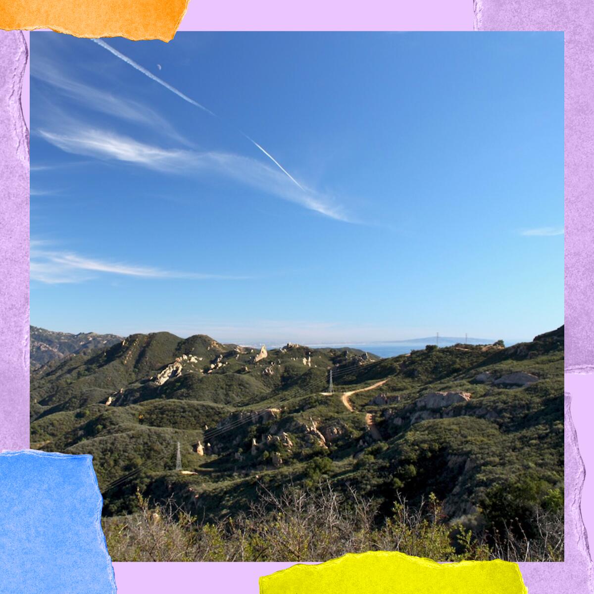 Rollings hills under a blue sky.