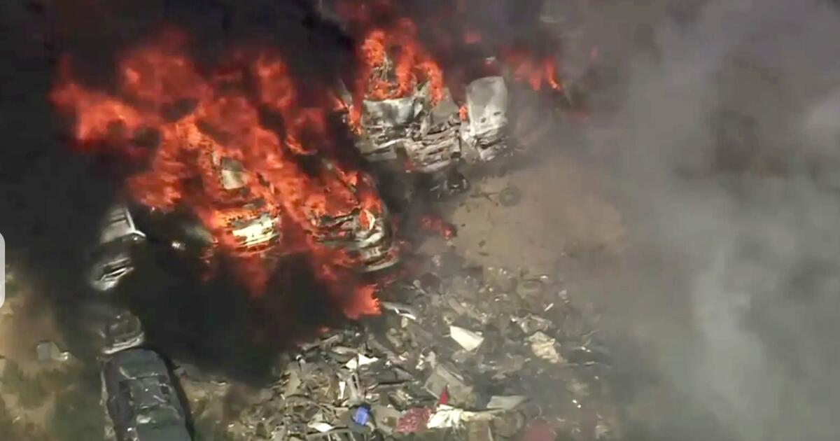 1,500 crushed automobiles gasoline fierce fireplace in Antelope Valley
