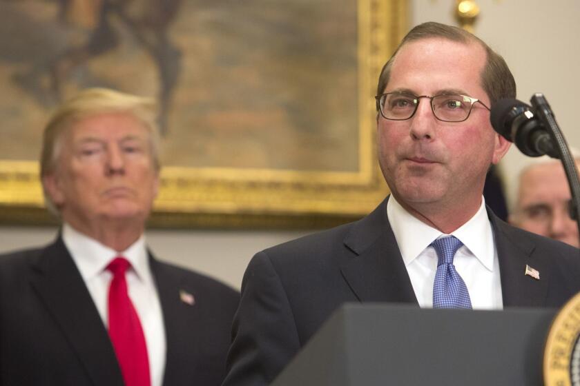 WASHINGTON, DC - JANUARY 29: (AFP-OUT) Alex Azar, new Secretary of the Department of Health and Human Services, speaks after being sworn in as President Donald J. Trump looks on January 29, 2018 at The White House in Washington, DC. (Photo by Chris Kleponis-Pool/Getty Images) ** OUTS - ELSENT, FPG, CM - OUTS * NM, PH, VA if sourced by CT, LA or MoD **