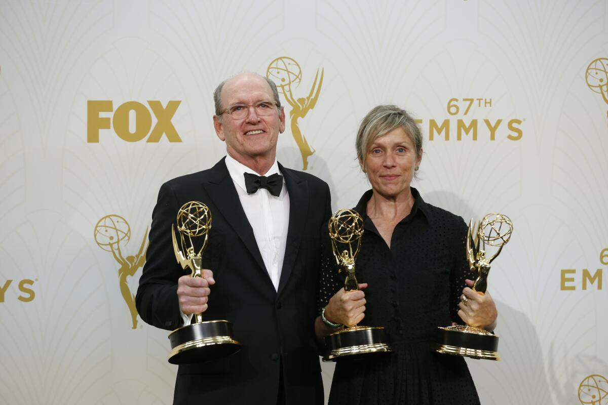 "Oliver Kitteridge" actors Richard Jenkins and Frances McDormand at the 67th Primetime Emmy Awards.