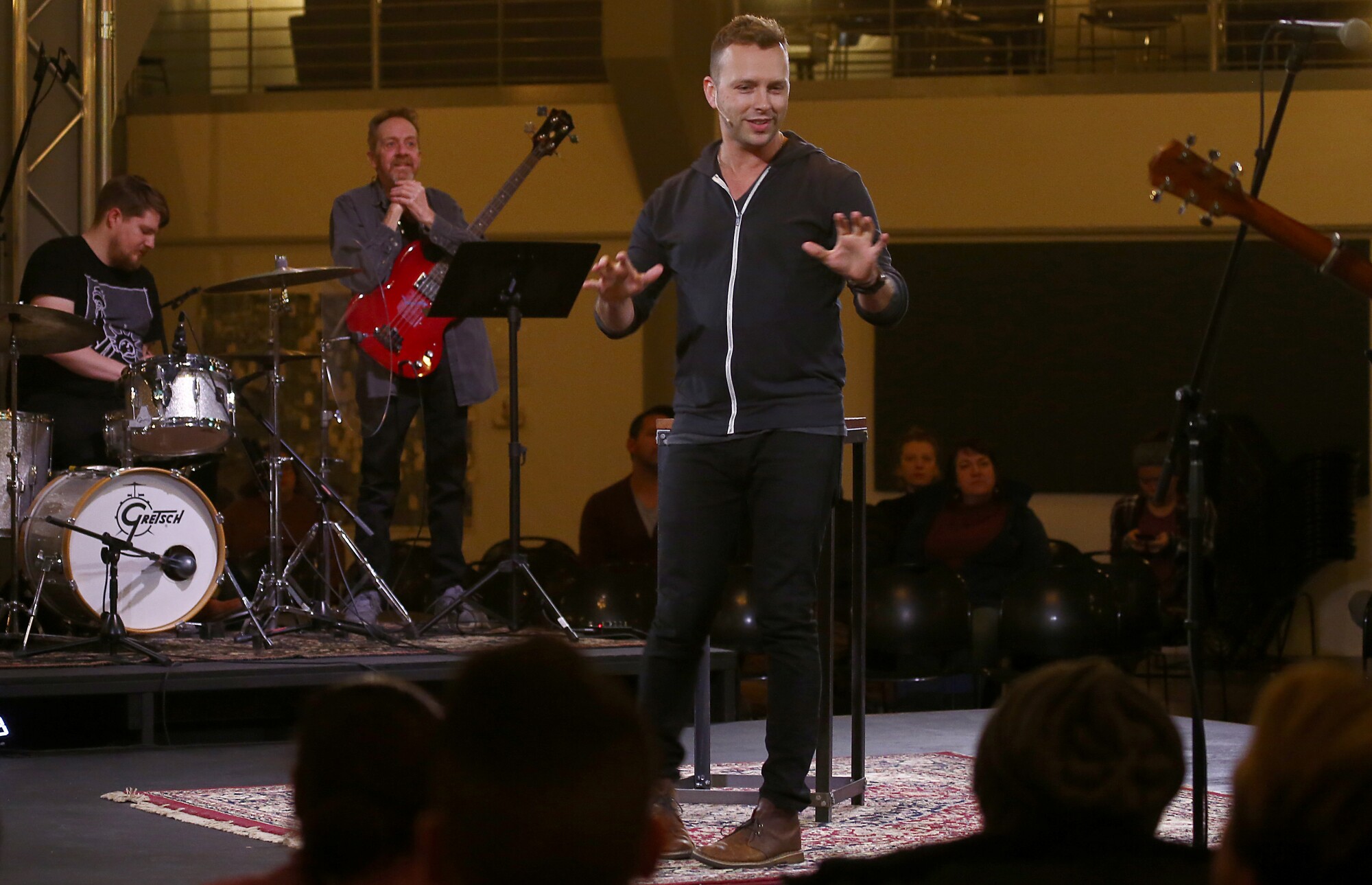 Jason Miller, pastor of South Bend City Church in the former Studebaker assembly line building in South Bend, Ind.