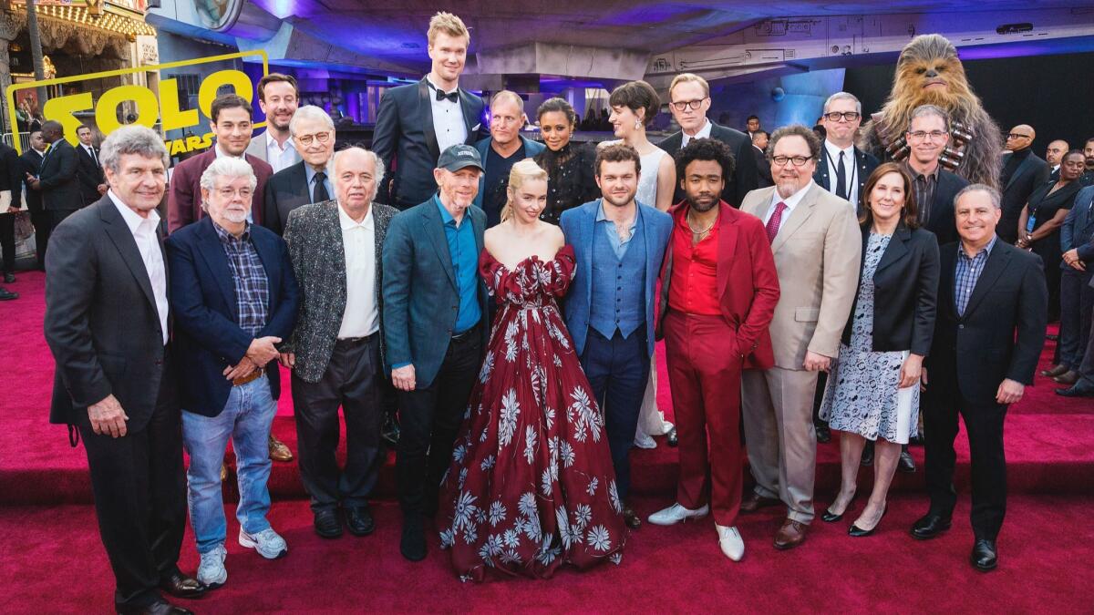 The cast and creative team behind "Solo: A Star Wars Story" arrive for Thursday's world premiere in Los Angeles.