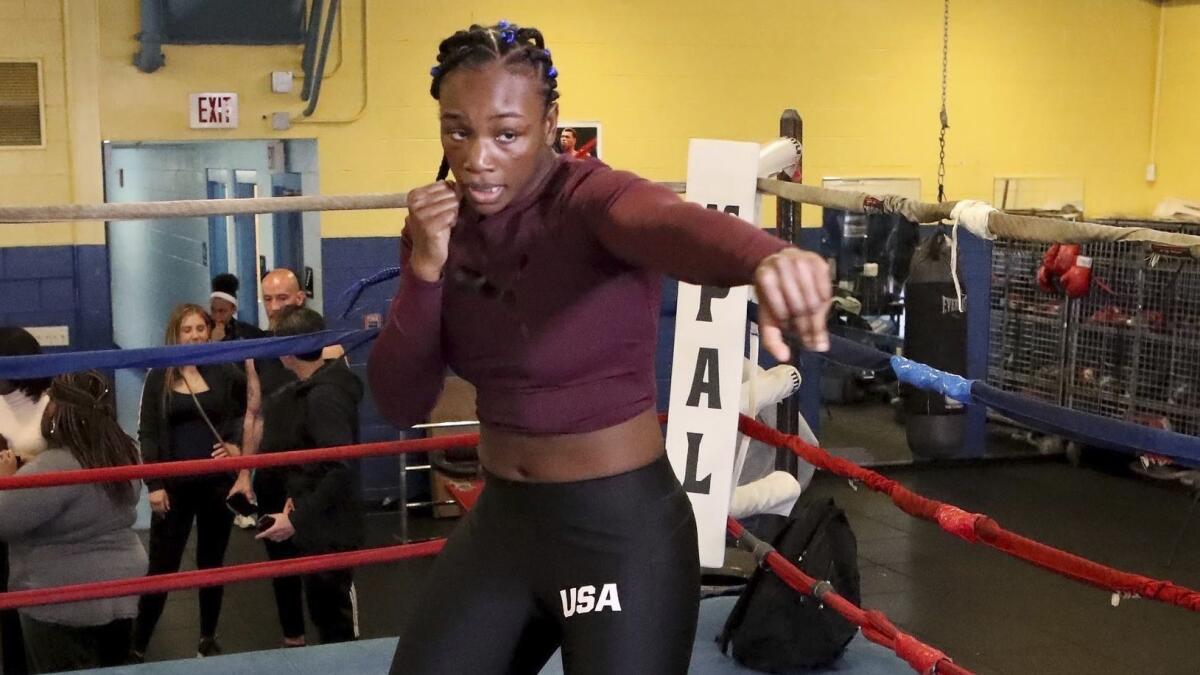 Claressa Shields works out in Atlantic City, N.J., on Thursday ahead of her middleweight title bout against Christina Hammer on Saturday.