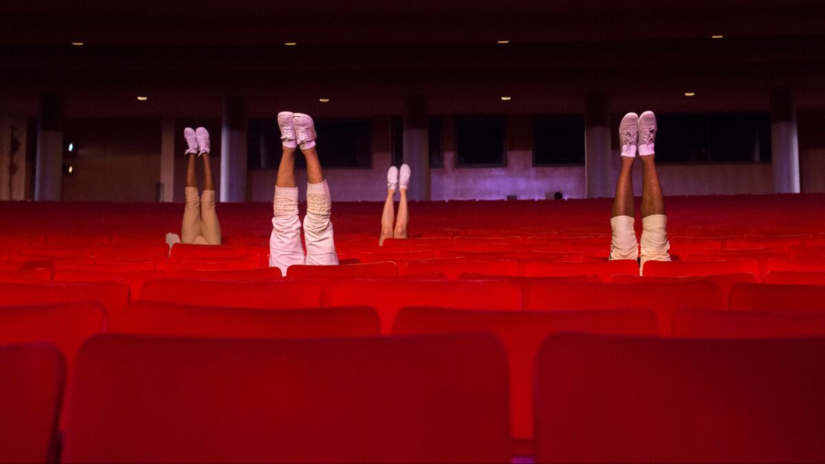Invertigo Dance Theatre performs "House Lights Up" in the orchestra seats of the Dorthy Chandler Pavilion.