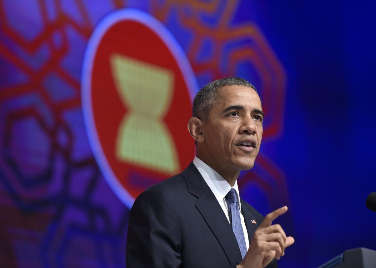 President Obama speaks at the Assn. of Southeast Asian Nations Business and Investment Summit in Kuala Lumpur, Malaysia, on Saturday.