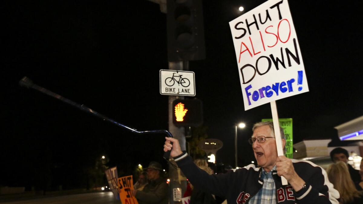 John Gutierrez, 77, a member of the group Save Porter Ranch, joins a February protest calling for Southern California Gas' Aliso Canyon storage facility to be shut down.