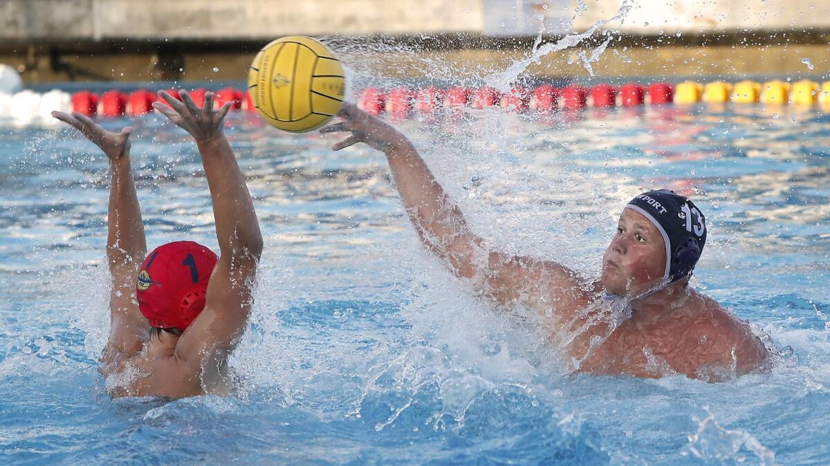 Newport Harbor senior Jackson Westerman fires a shot against rival Corona del Mar on Oct. 13, 2017. Westerman is bound for UCLA.