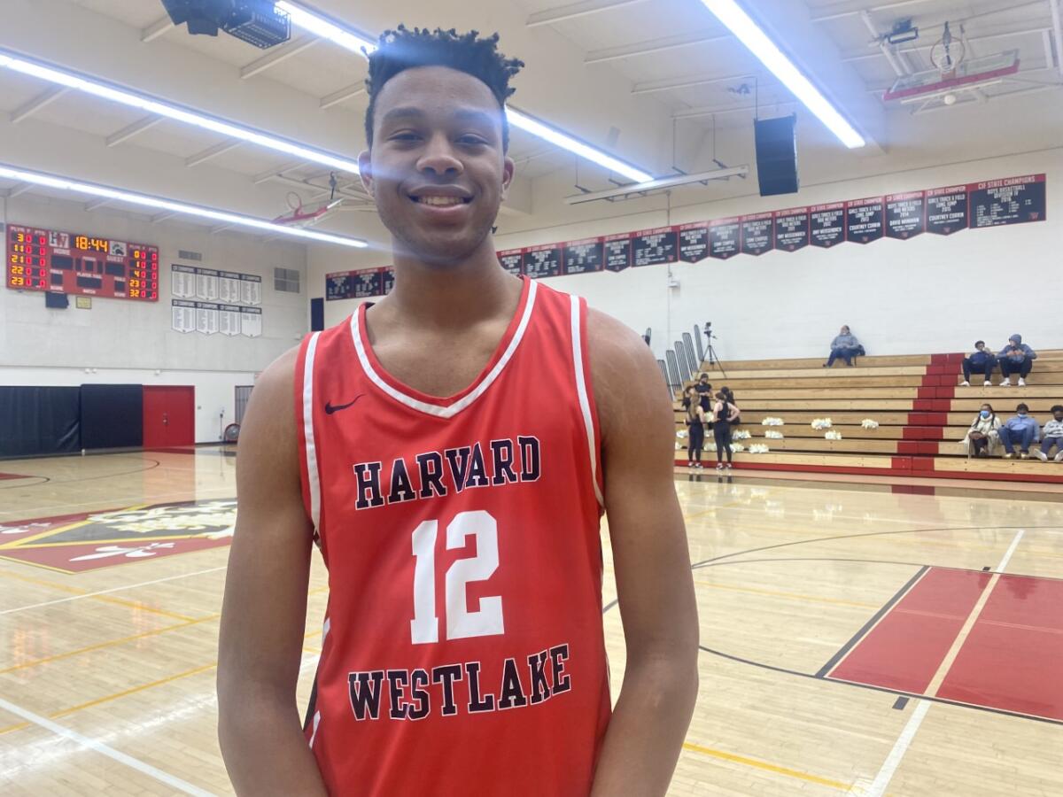 Jacob Huggins of Harvard-Westlake High in his basketball uniform.