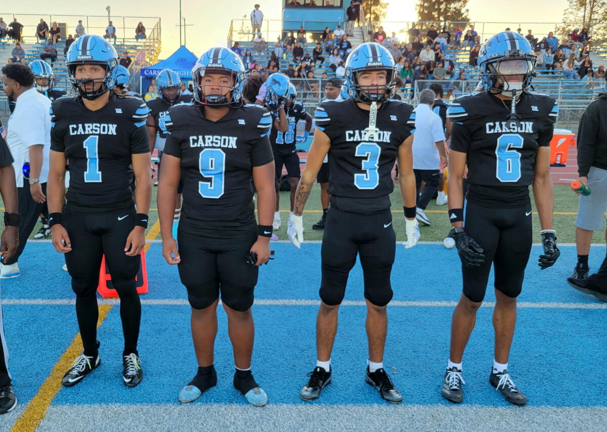 Carson football captains include Chris Fields III, Preston Leomiti, Michael O'Dell and Nathan Williams.