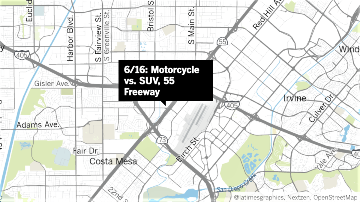 Coroner's officials identified a 34-year-old motorcyclist who collided with an SUV on the 55 Freeway in Costa Mesa Wednesday.