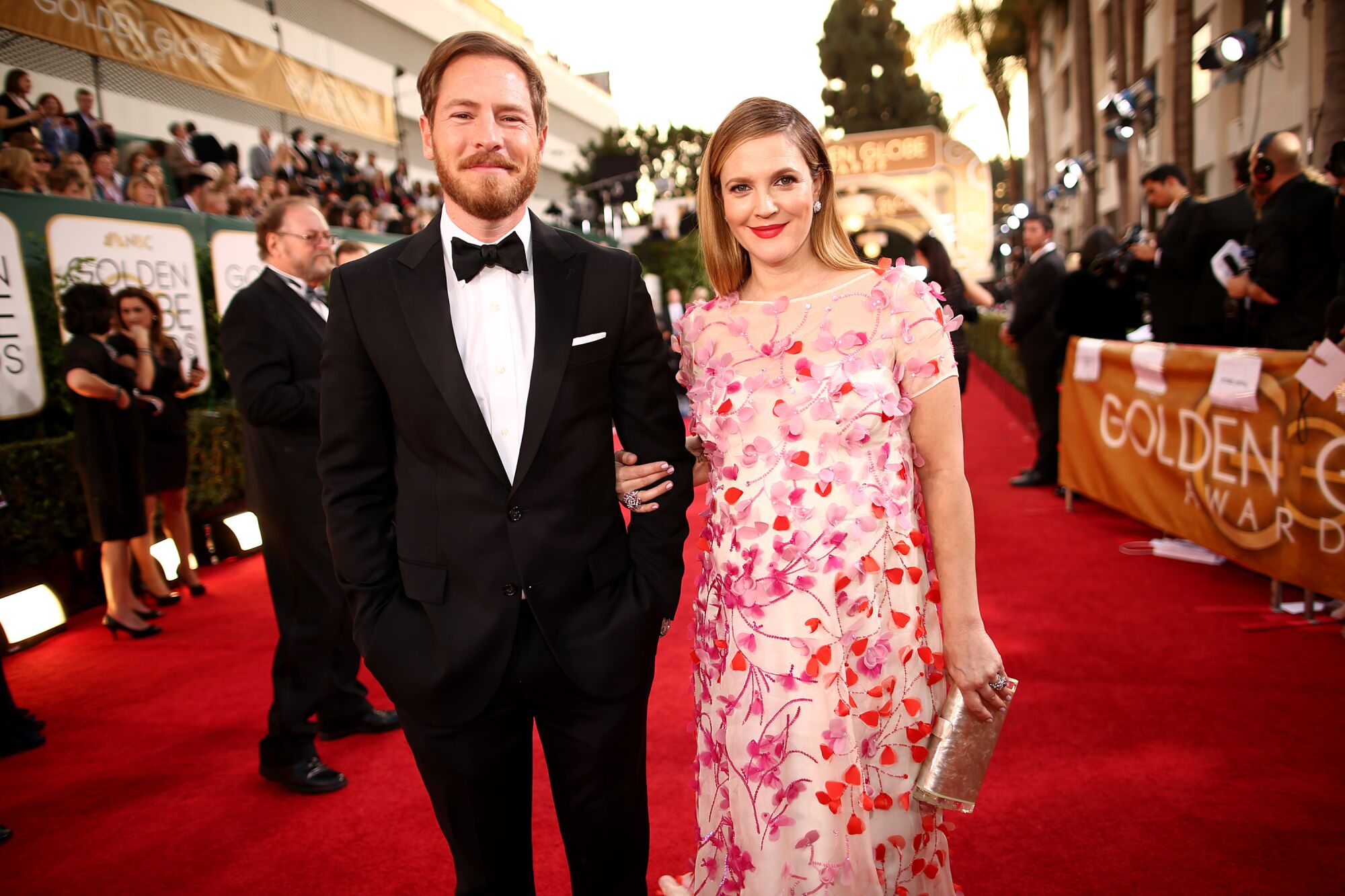 Will Kopelman and Drew Barrymore arrive at the 71st Golden Globe Awards in 2014.