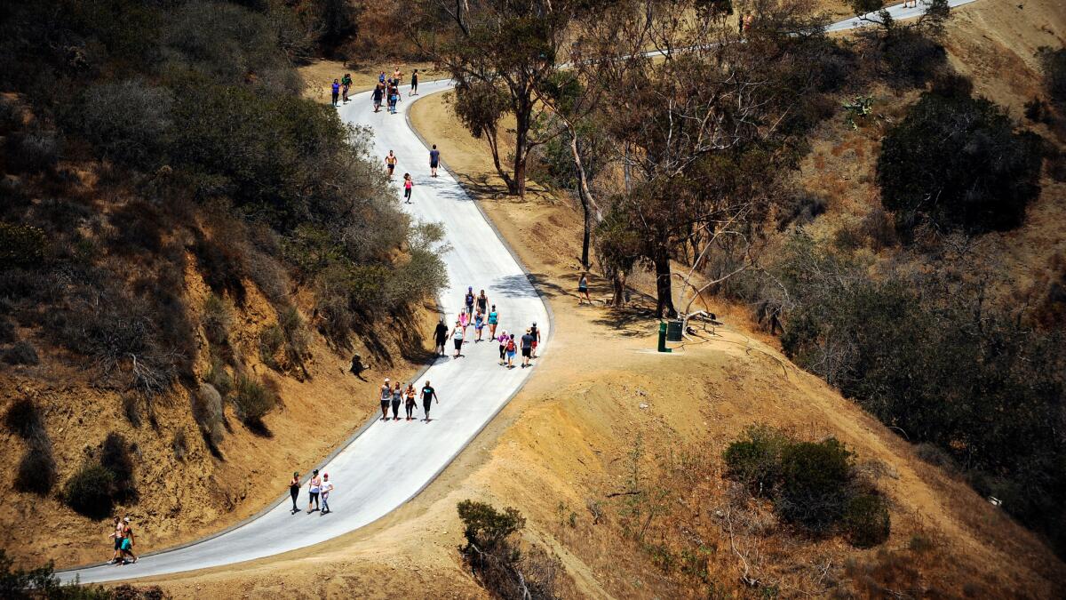 Visitors take advantage of the reopening of Runyon Canyon on Aug. 6.