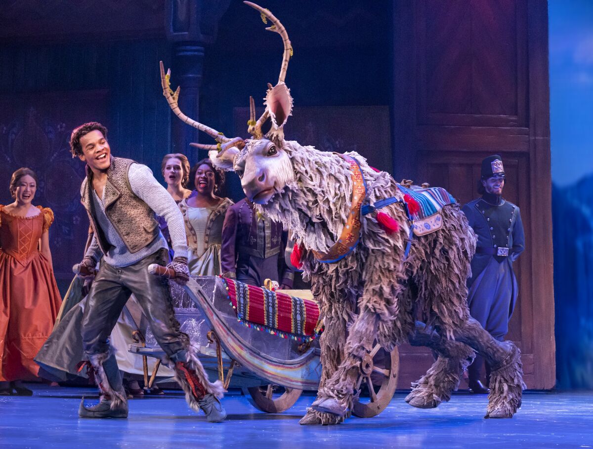  Mason Reeves makes for an adorable Kristoff, and Collin Baja brings Sven to life in the stage musical adaptation of "Frozen" at the Hollywood Pantages. 