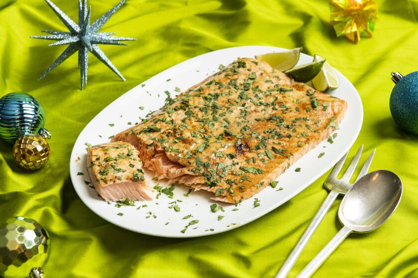 QUEENS, NY - Nov 26, 2019 - Genevieve Ko Recipes for the holidays, using ingredients from Costco. - Miso-Mustard Glazed Roast Salmon