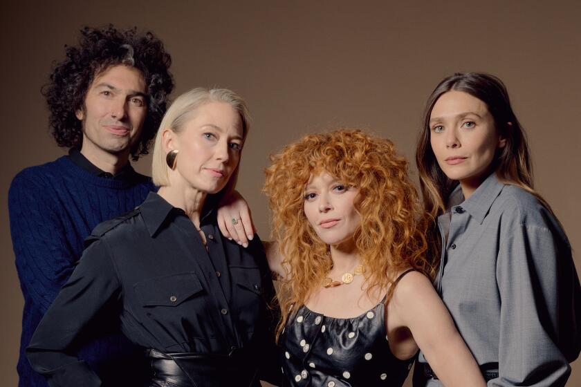 NEW YORK -- AUGUST 24, 2024: Azazel Jacobs, Carrie Coon, Elizabeth Olsen and Natasha Lyonne for Azazel Jacobs' movie 'His Three Daughters' in New York on Saturday, August 25, 2024 (Evelyn Freja / For The Times)