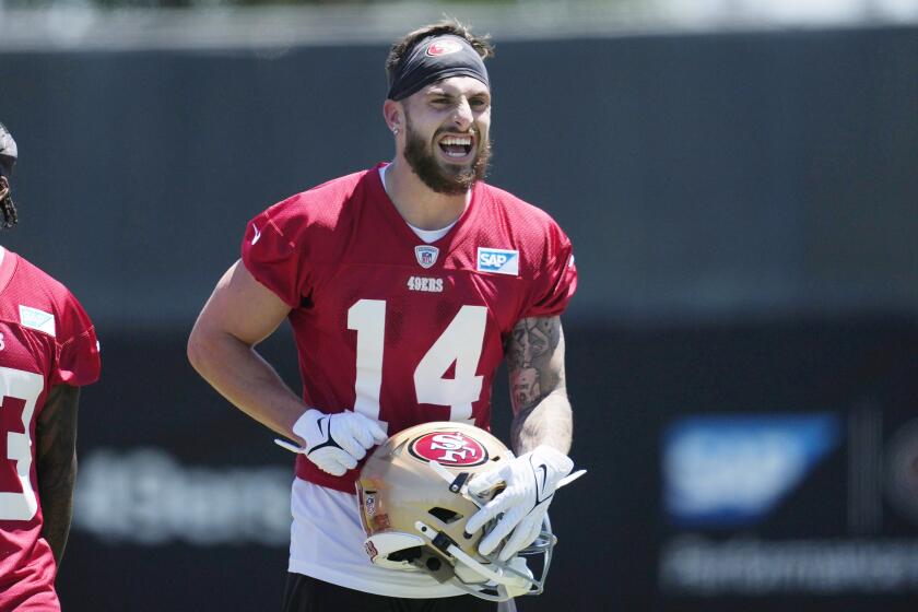 San Francisco 49ers wide receiver Ricky Pearsall jogs on the field in Santa Clara, Calif., Friday, May 10, 2024.