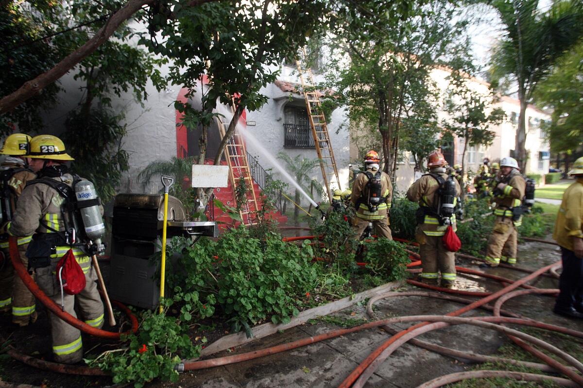 An apartment at 140 Carr Drive in Glendale caught fire on Thursday afternoon. Authorities said six people were rescued and two firefighters incurred minor injuries during the incident.