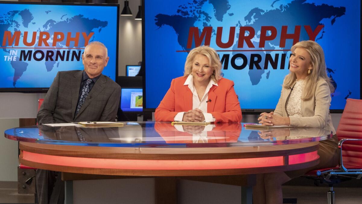 Skeptical TV anchor "Murphy Brown" returns to CBS just in time for Brett Kavanaugh's Supreme Court confirmation hearing showdown. The series stars Candice Bergen, center, in the title role, with Joe Regalbuto, left, and Faith Ford, right.