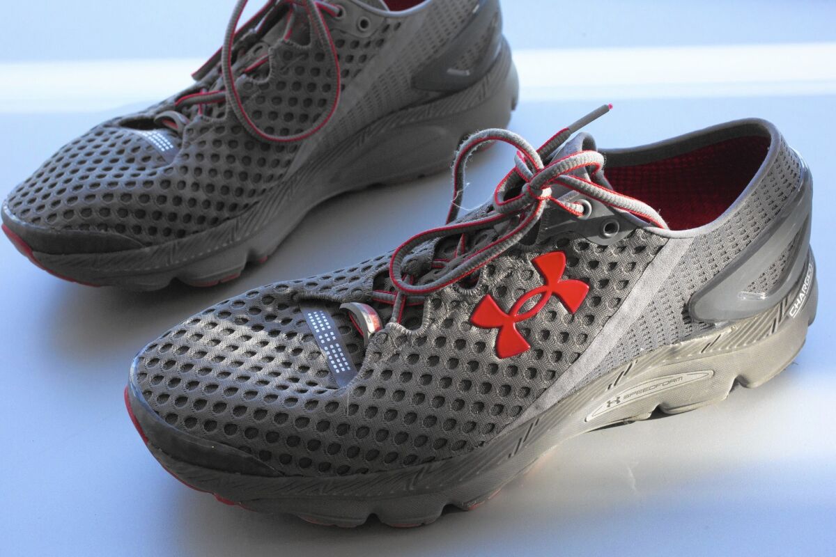 “Smart textiles” are already starting to make their way into the fitness space. Above, a pair of Under Armour SpeedForm Gemini 2 running shoes. They contain an embedded chip to track exercise.