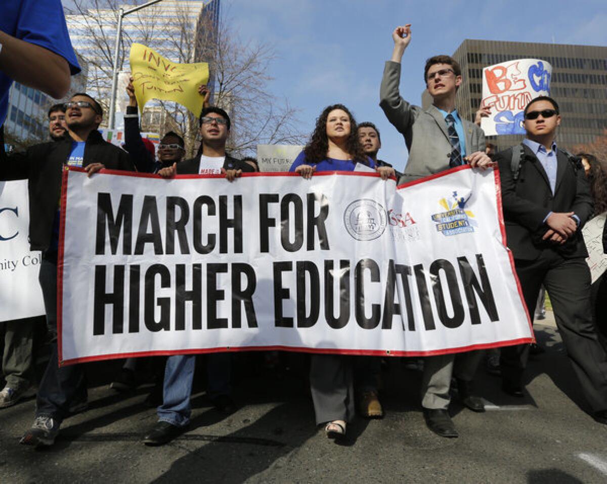 Under-educated Californians could lose out on billions of dollars of income over the next decade, a study estimated. Above, students from around the state march to the state Capitol last month, calling for more funding for higher education.