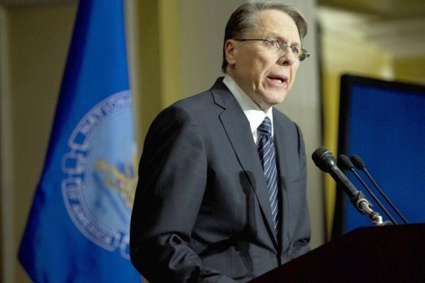 National Rifle Association executive vice president Wayne LaPierre speaks during a news conference in response to the Connecticut school shooting last month.