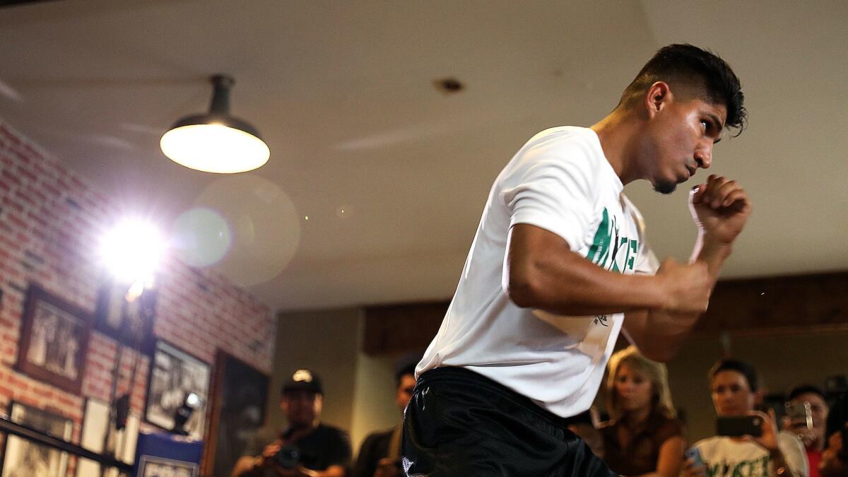 Mikey Garcia works out at Fortune Gym in Hollywood in July 2018. He will fight Errol Spence Jr. for the International Boxing Federation welterweight championship.