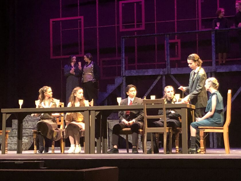 HBAPA student actors during a rehearsal for "Hamlet" Wednesday night.