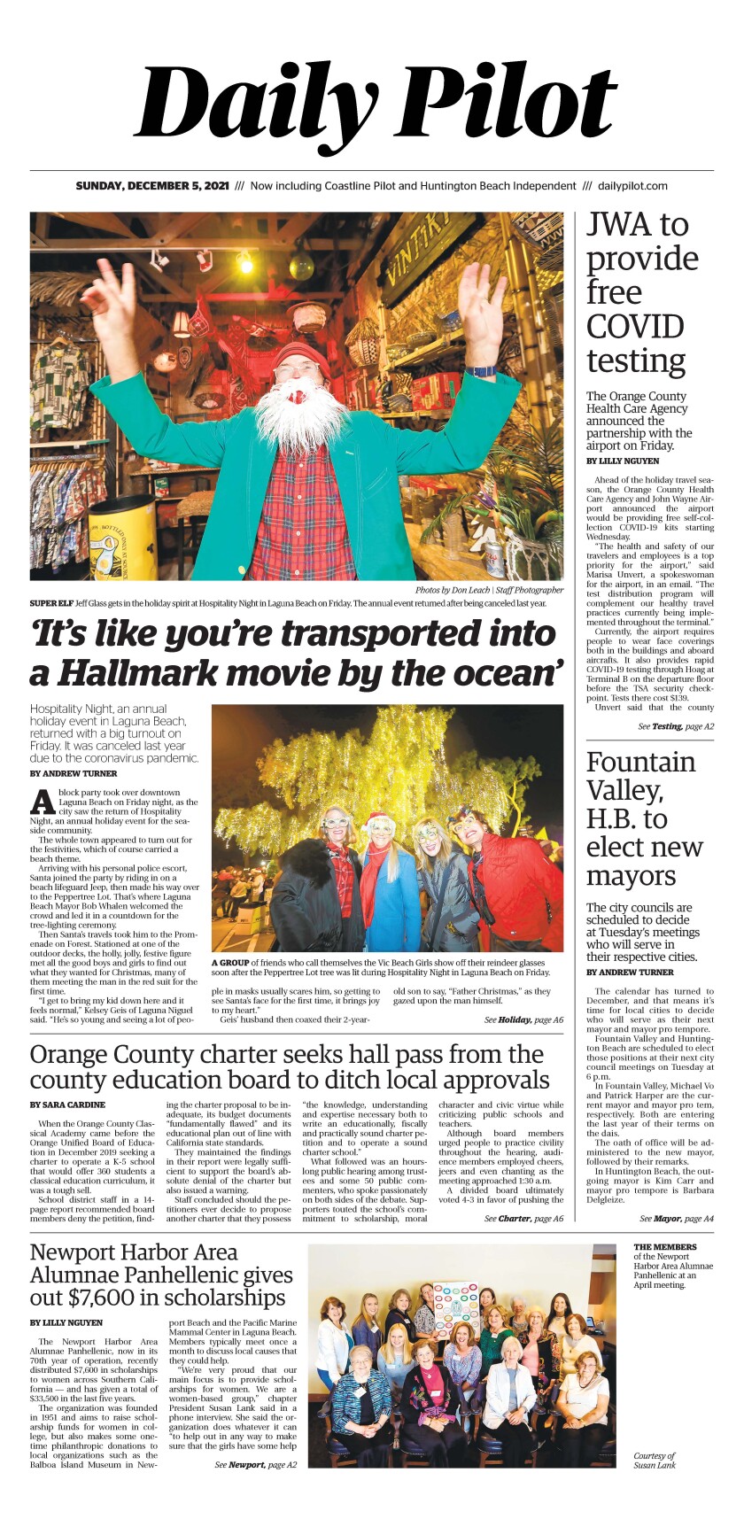 Front page of Daily Pilot e-newspaper for Sunday Dec. 5, 2021.