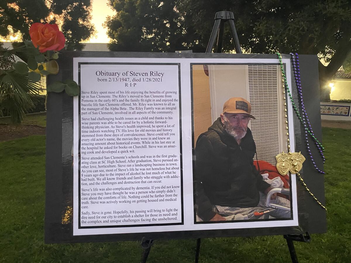 Friends of Steven Riley held a memorial and vigil for him in San Clemente on Feb. 16. 