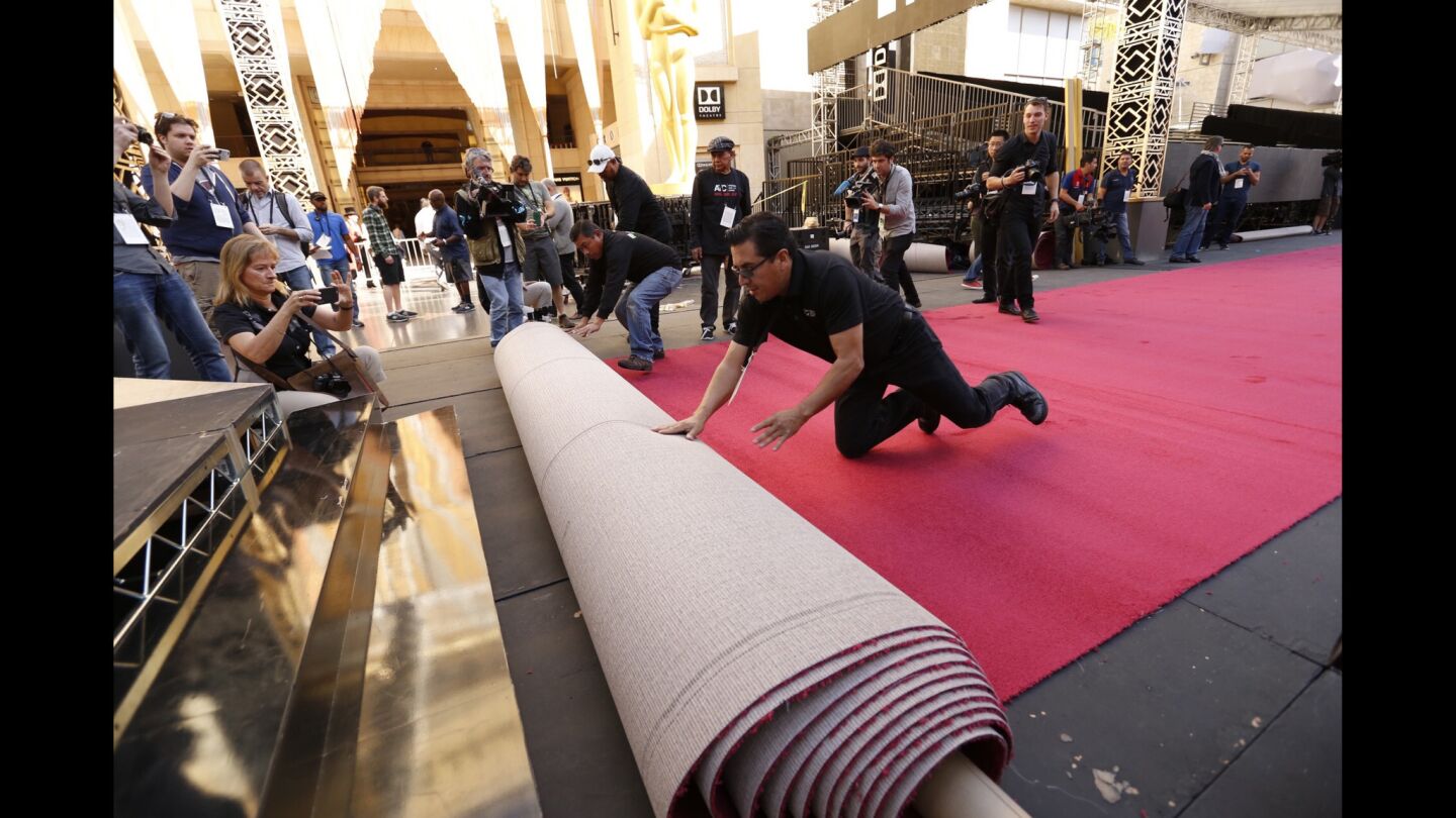 The Oscars red carpet is rolled out Wednesday morning in Hollywood as preparations continue for the 88th Academy Awards on Sunday.