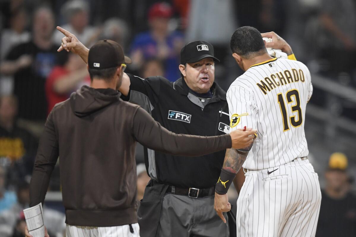 WATCH: Padres' Manny Machado ejected for arguing called third