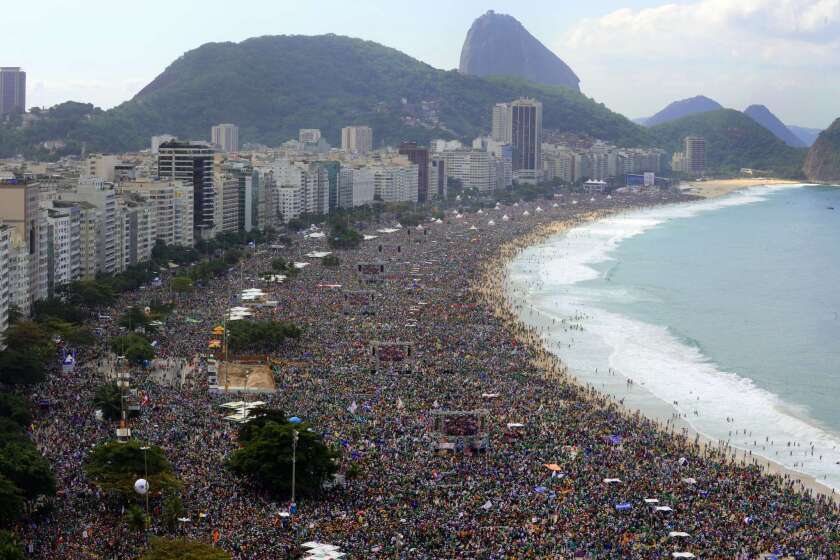 A crowd estimated at 3 million crowds Copacabana beach in Rio de Janeiro on Sunday as Pope Francis celebrated the final Mass of his visit to Brazil.