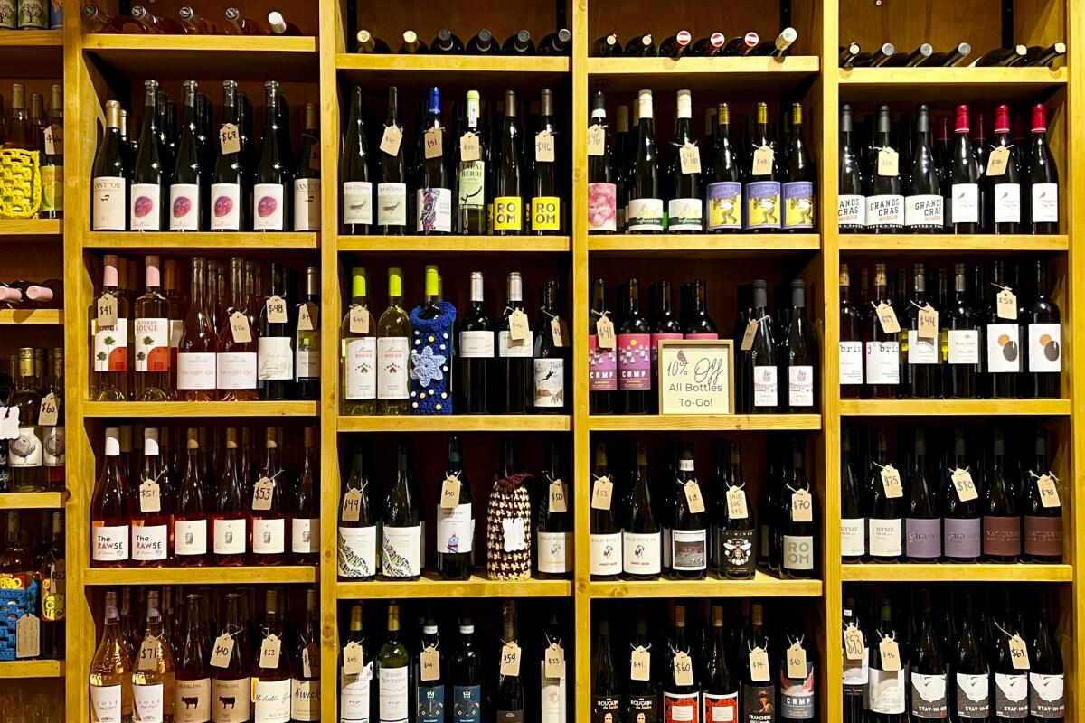 Bottles of wine line shelves in Idyllwild.