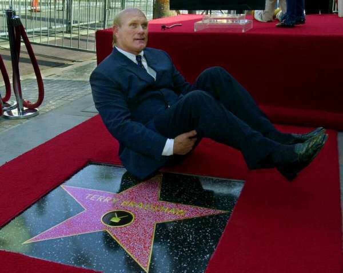 Former Pittsburgh Steelers quarterback Terry Bradshaw received a star on the Walk of Fame in 2001. He will appear in a one-man show this month at the Mirage in Las Vegas.