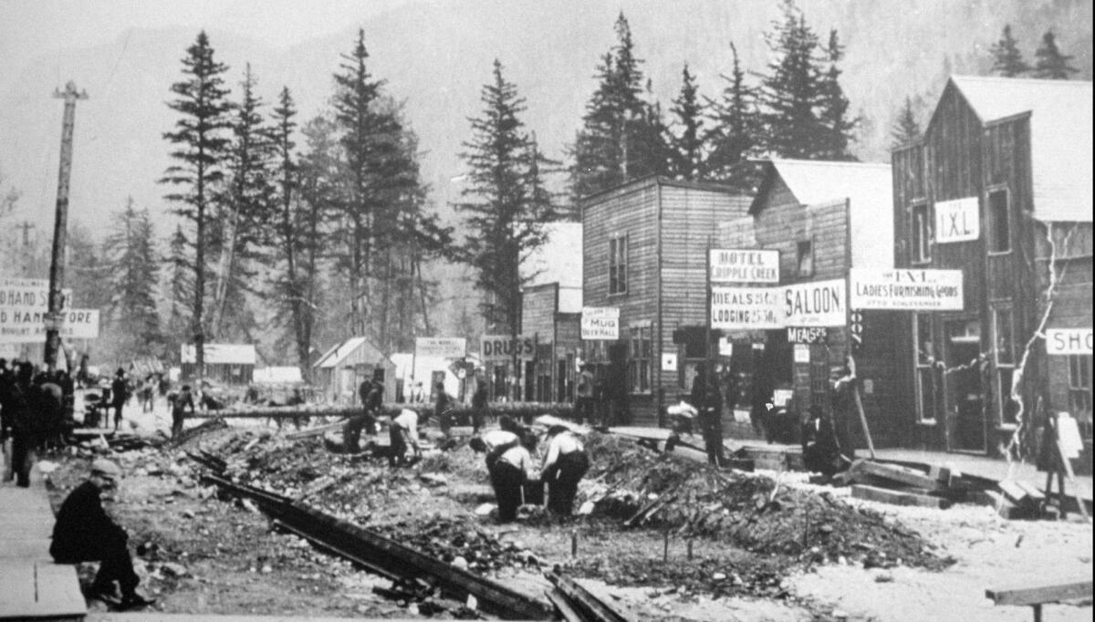 Skagway, Alaska, in 1897 photo above, was the jumping-off point for the Klondike gold rush.