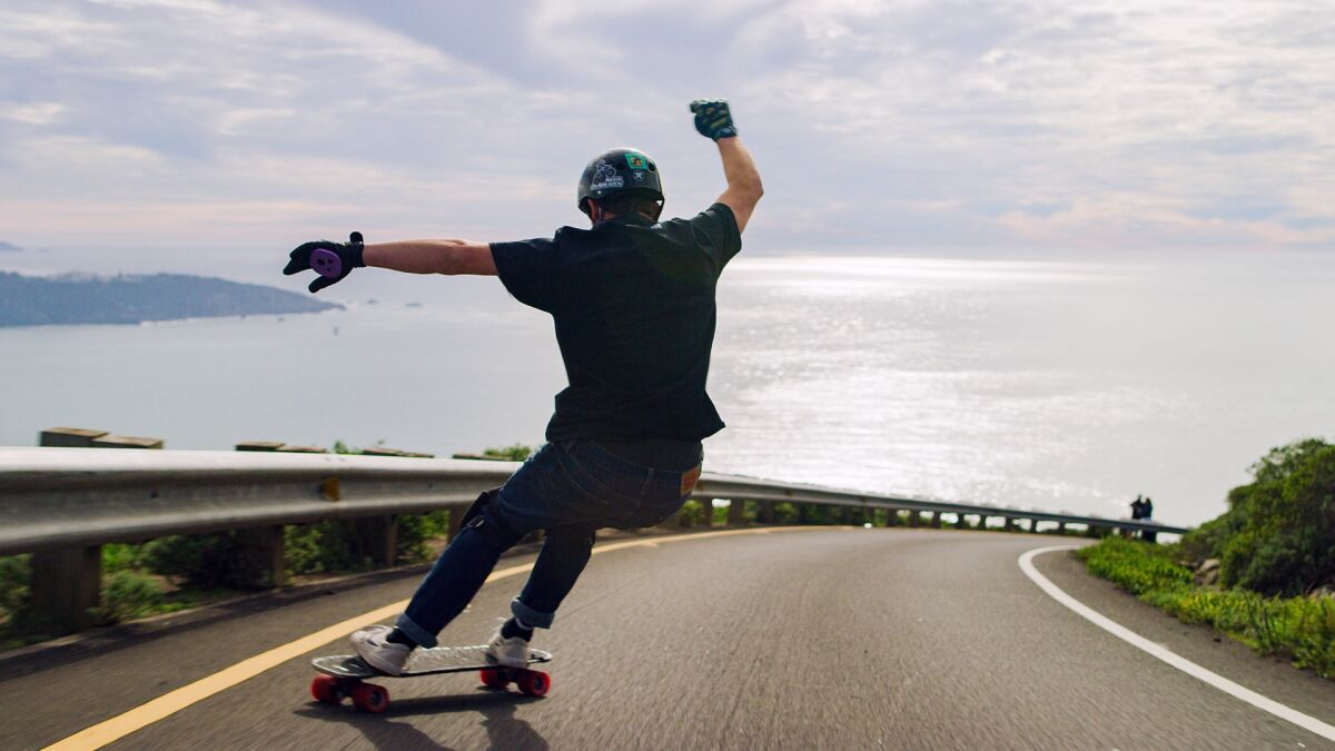 Downhill skateboarder and La Jolla native Nick Broms in action.