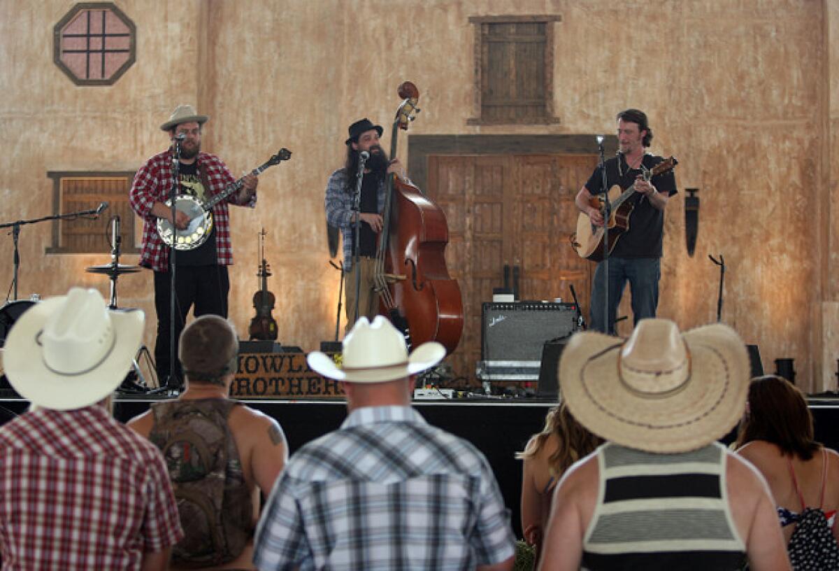 The Howlin' Brothers perform on the Mustang Stage on opening day of the three-day Stagecoach Country Music Festival at the Empire Polo Fields in Indio.