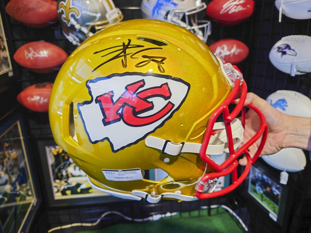 An autographed Kansas City helmet.