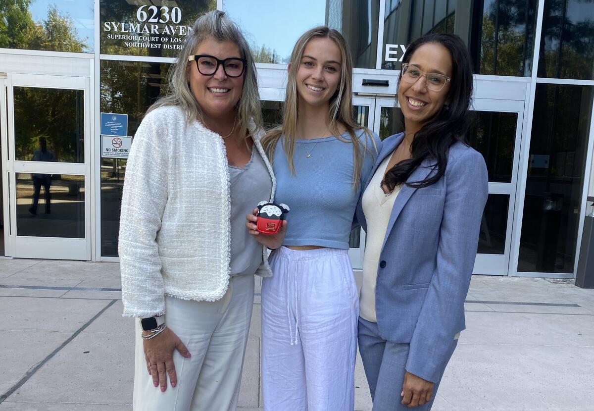 Christa Ramey, Eleri Irons and Siannah Collado after El Segundo Unified School District was ordered to pay $1 million.
