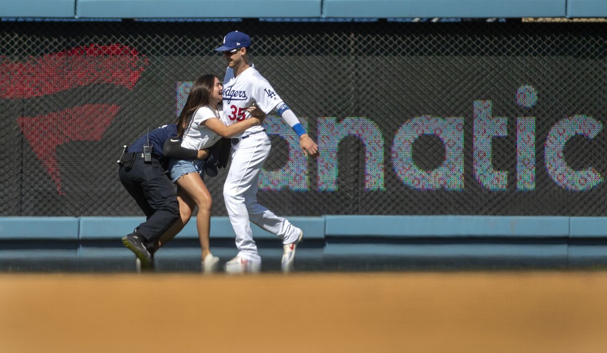 Dodgers outfielder Cody Bellinger has been approached on the field by female fans during the last two games.