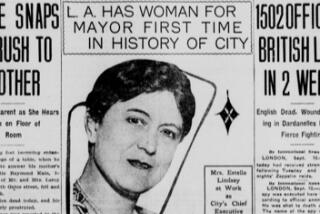 Front page of a 1915 newspaper shows Estelle Lawton Lindsey: "L.A. has woman for mayor first time in history of city."